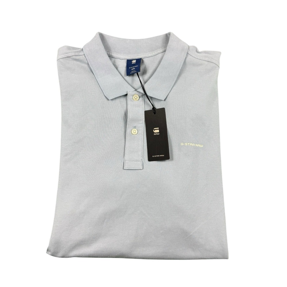 G-Star Raw Oluv Slim Polo Mens XXL Faze Blue Cotton S/S Shirt D25479-D248-6481